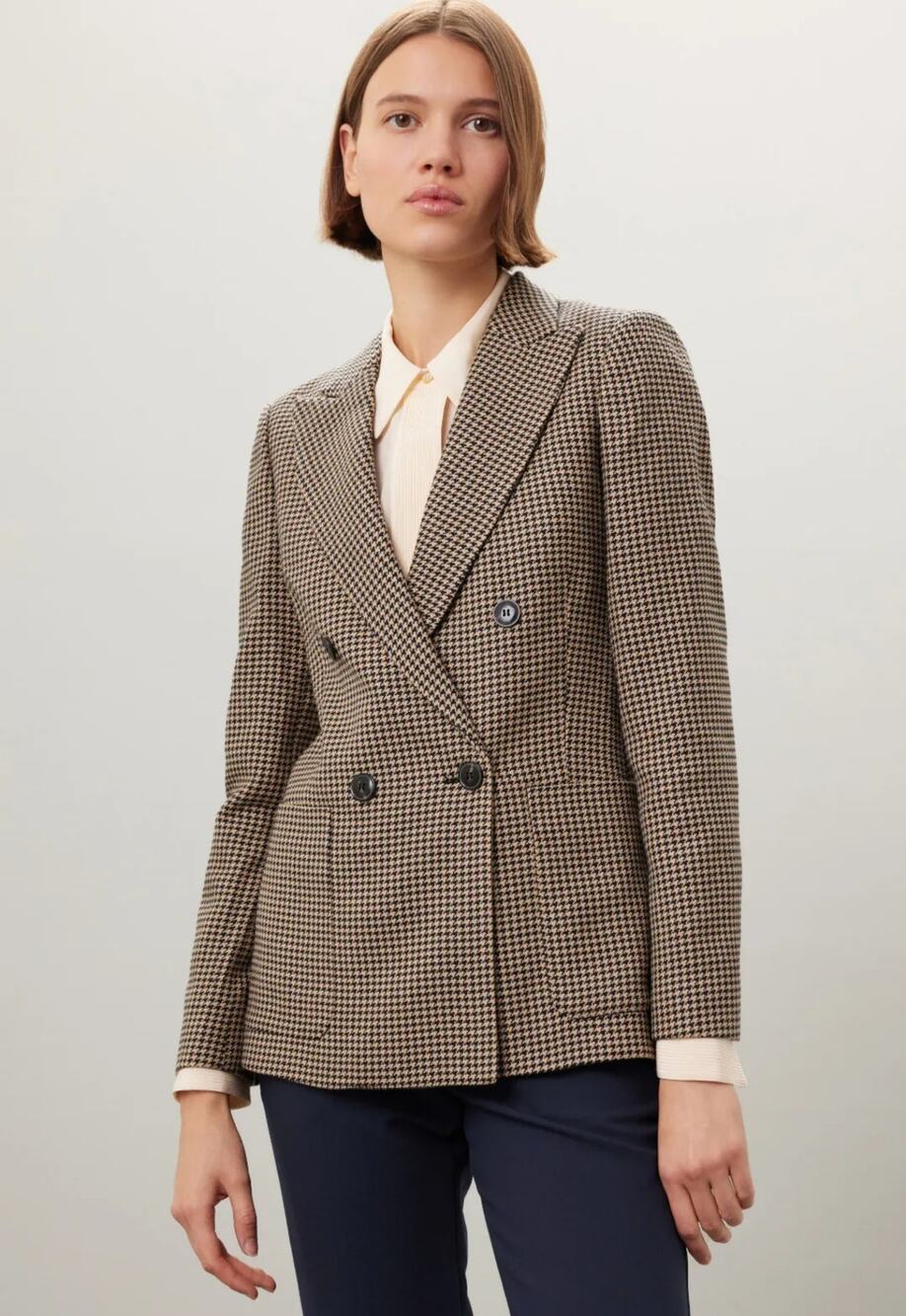 Reiss Houndstooth Double-Breasted Blazer in Brown and Black
